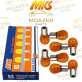 لامپ خودرو تک کنتاکت MKS مدل (93 / S25) – 12 ولت 21 وات – نارنجی (Amber) – خار نزدیک – مخصوص چراغ راهنما