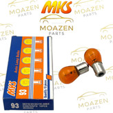 لامپ خودرو تک کنتاکت MKS مدل (93 / S25) – 12 ولت 21 وات – نارنجی (Amber) – خار نزدیک – مخصوص چراغ راهنما