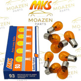 لامپ خودرو تک کنتاکت MKS مدل (93 / S25) – 12 ولت 21 وات – نارنجی (Amber) – خار نزدیک – مخصوص چراغ راهنما